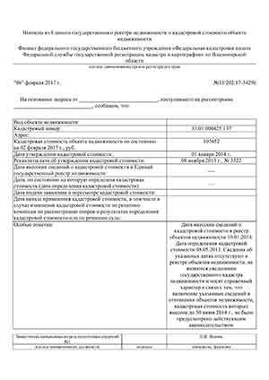 Справка о кадастровой стоимости